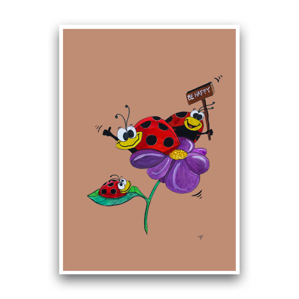 Postkarte Glückskäfer auf Blume beige